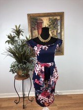 Missi London Women’s 8 Off-Shoulder Floral Bodycon Dress Cap Sleeve Peplum Midi