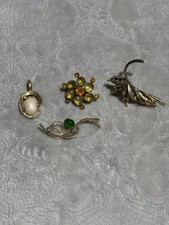 Vintage Rhinestone Brooch Coro,Silver, Pendent Lot 4 Pieces Multicolor Metal