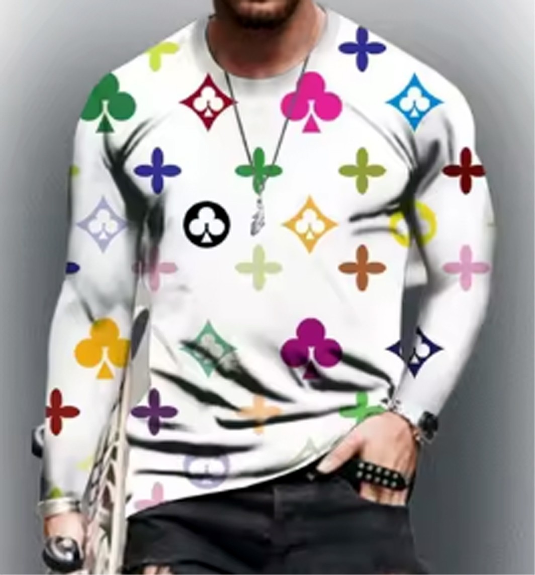 2025 MEN'S Cross-Border Fashion Trendy Niche Brand Full Print Long Sleeve Tee LG