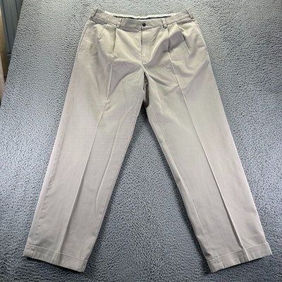 Brooks Brothers Elliot Pant Mens 38x32 Beige Cotton Chino Stretch Preppy Pleated