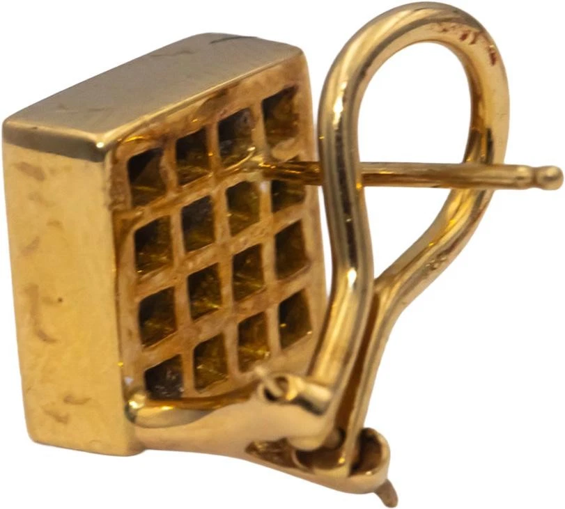 18k Yellow Gold Princess Cut Invisible Set Diamond Square Earrings 1.0CTW - Image 3 of 4