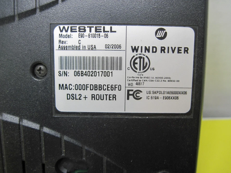Módem-router Westell DSL 6100 Wind River 2006 C90-610015-06 con adaptador Foto 3 de 4