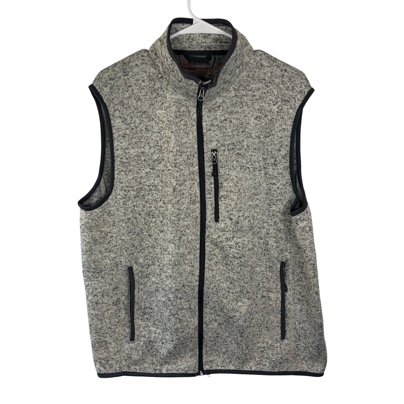 Free Country Mens Sweater Knit Fleece Lined Full Zip Vest Pumice Gray Size M
