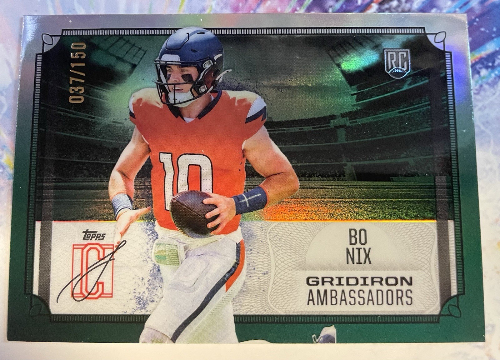 2024 Topps Signature Class - #GA-4 Bo Nix Gridiron Ambassadors Green RC 37/150