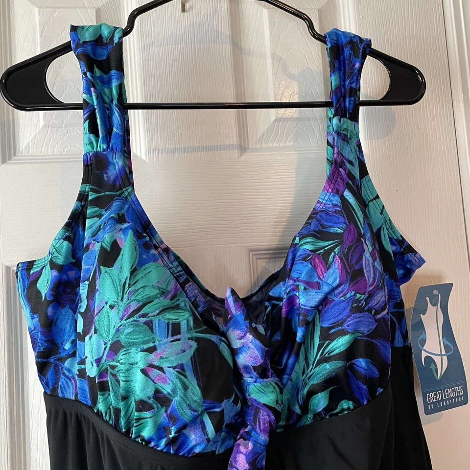 New Great Lengths Swimdress Womens 24 Tummy Control Floral Swimsuit Plus Size - Image 4 of 4