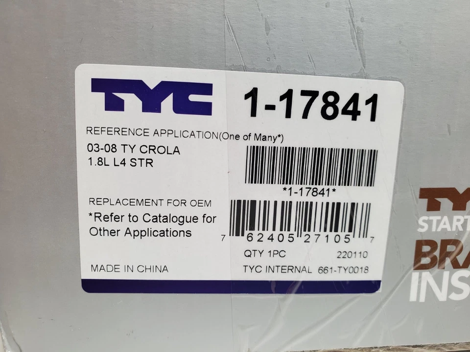 Motor De Arranque TYC 1-17841 Compatible con Toyota Corolla 2003-2008 - NUEVO Foto 3 de 4