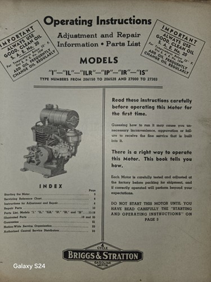 #ad Briggs amp; Stratton Operating Instructions REPAIR PARTS MODELS I IL ILR IP IR IS $19.99