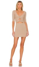 Lovers+ Friends Galilea Mini Dress XS NWT Beige Ribbed Knit Cutout Party Bodycon