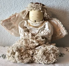 Vintage Angel Mop Doll 11" With Hard Wooden Head In Great Condition
