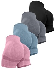 Women's 4 Pack High Waisted Scrunch Butt Seamless Booty Gym Shorts Set