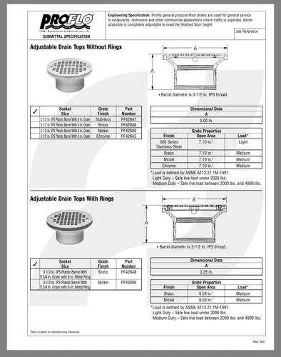 Proflo 3.5” IPS Drain Barrel With 6" Brass Grate PF42846 - Picture 2 of 4