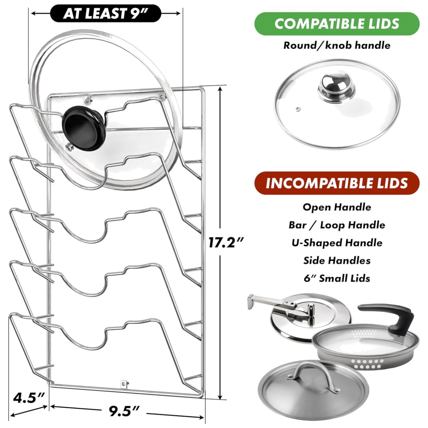 Chrome Pot Lid Rack - Wall Door Organizer