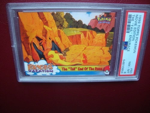 1999 Topps Pokemon Charizard Movie Ed The tail end/race Blue logo 1 print psa 8