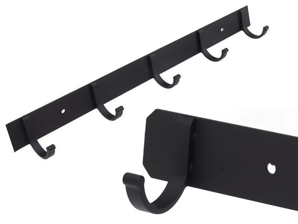 Appendiabiti Attaccapanni da Parete Muro con 5 Ganci Nero Acciaio per Ingresso - Immagine 3 di 4