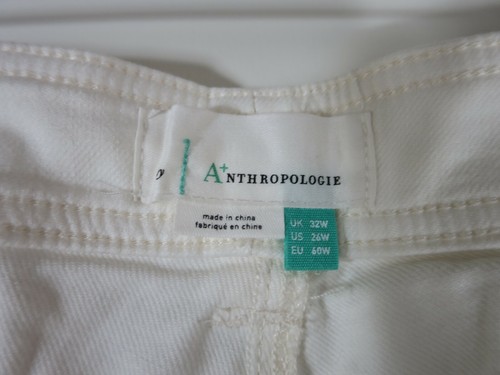 Anthropologie White Cotton Crop Jeans Pockets Stretch Fray Hem Tie Belt Plus 26W - Picture 7 of 12