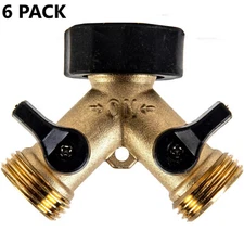 (6 Pack) Expert Gardener 2 Way On/Off Brass Valve Y Splitter Valve Dual Shut Off
