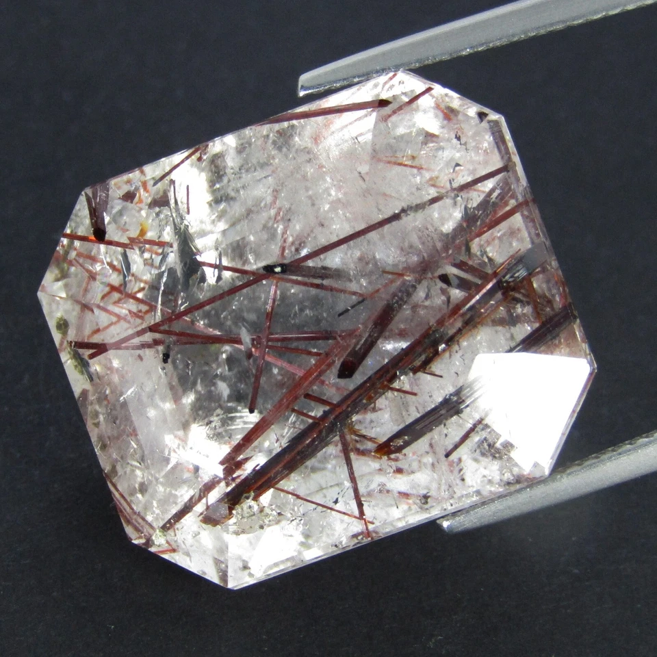 Impresionante piedra preciosa de Brasil corte esmeralda topacio blanco rutilado raro natural 49,90 quilates Foto 4 de 4