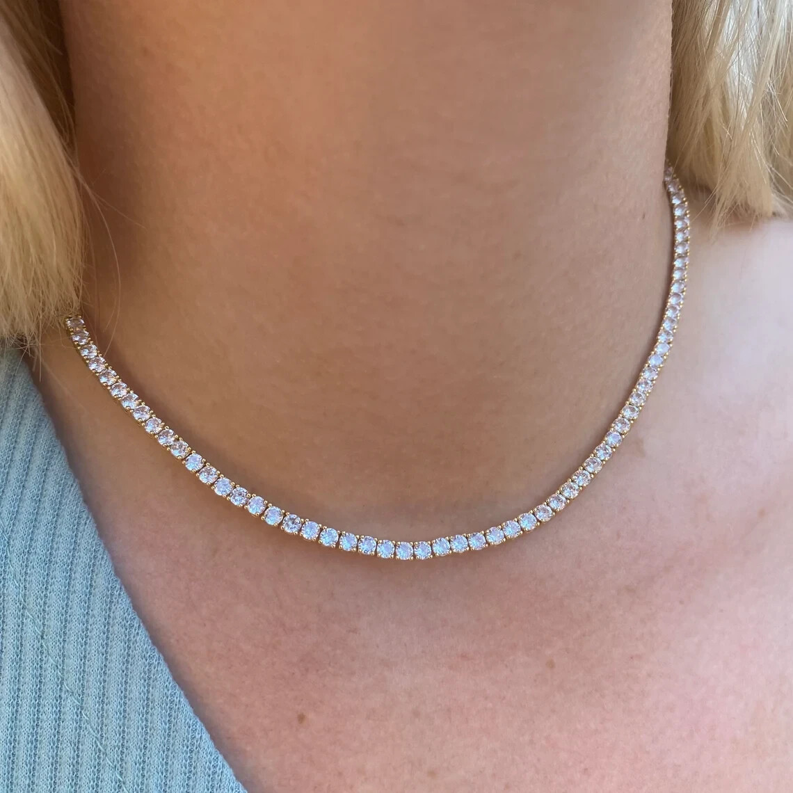 24ct Round CZ Tennis Necklace for Men & Women in 14k White Gold Over Sterling Silver 17 Inch