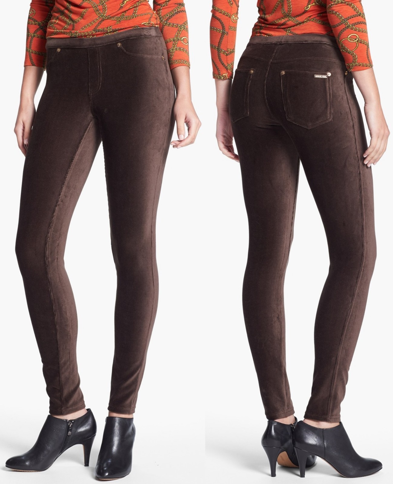 Michael Kors MF73E440F4 Chocolate Brown  Stretch Corduroy Skinny Legging Pants