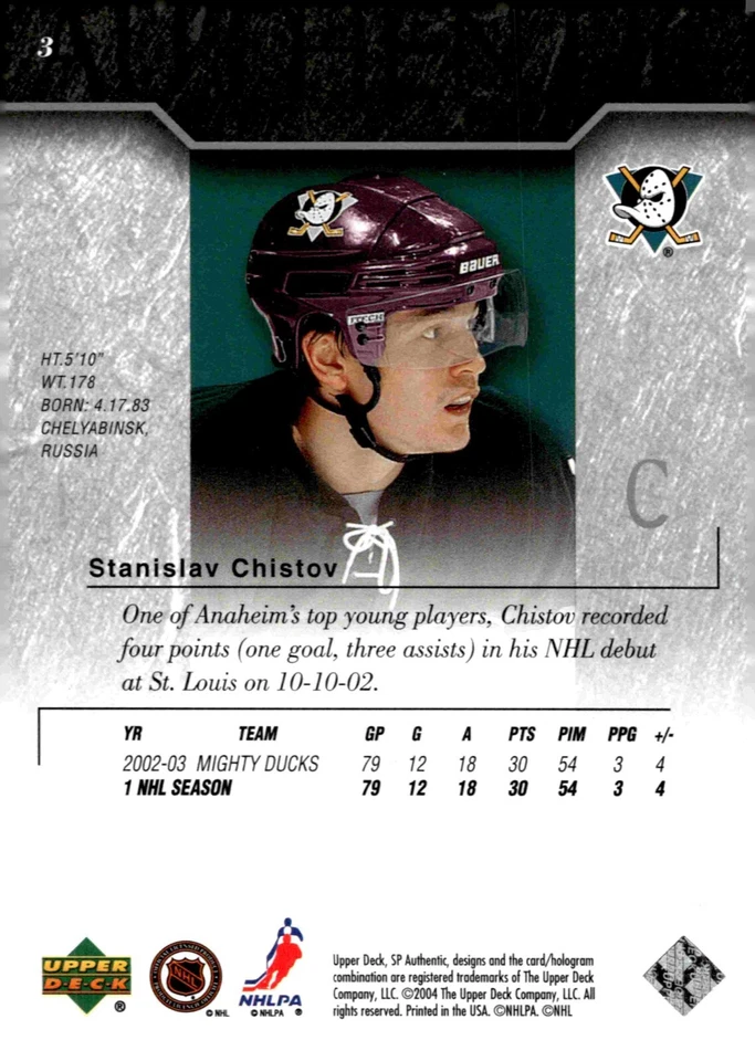 Stanislav Chistov - Signed 2003-04 Upper Deck SP Authentic Card #3 - Image 2 of 2