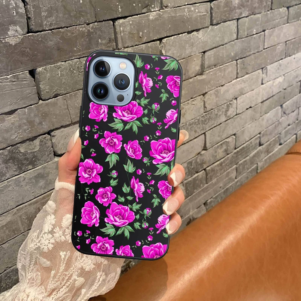 Phone Case For Apple iPhone 14 Pro Max 13 12 15 Flower Lace Protective TPU Cover