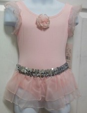 Body Wrappers Ruffle Sleeve Leotard and Skirt Lt Pink Silver Girls Szs 2244