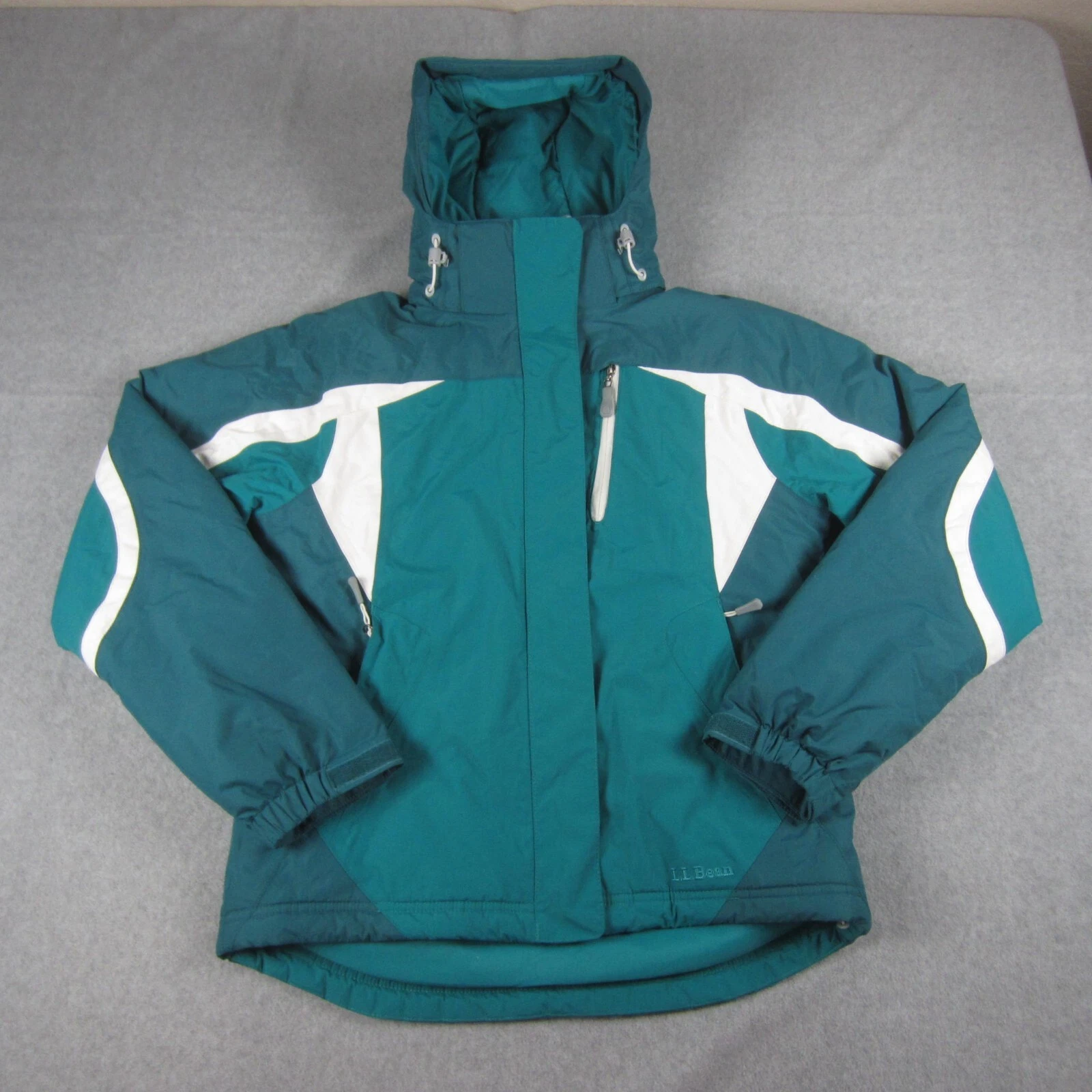 LL Bean Jacket Womens XS Teal Green TEK Waterproof Ski Snow Coat Removable Hood
