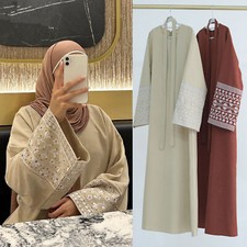 Dubai Women Muslim Kaftan Abaya Maxi Dress Embroidery Elegant Evening Party Gown