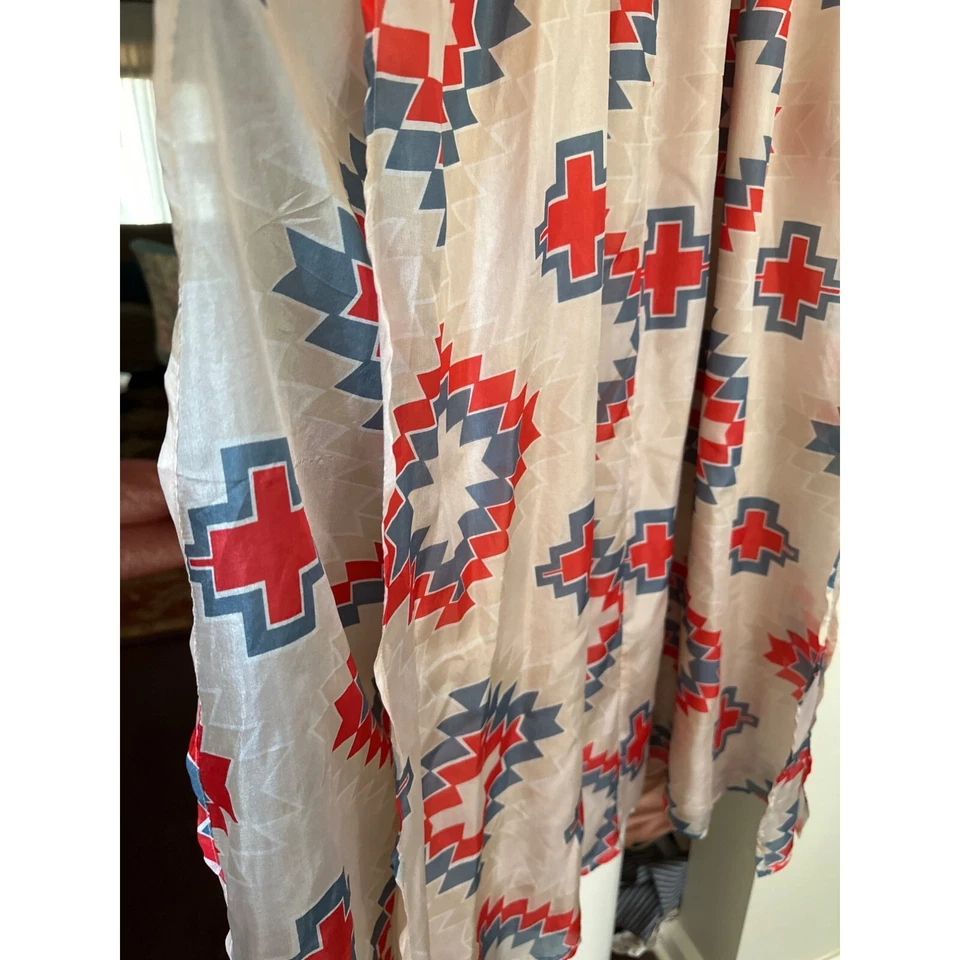 Vestido maxi Myne Ashley Ann seda tamanho 2 estampa geométrica sem mangas bege vermelho - Imagem 2 de 4