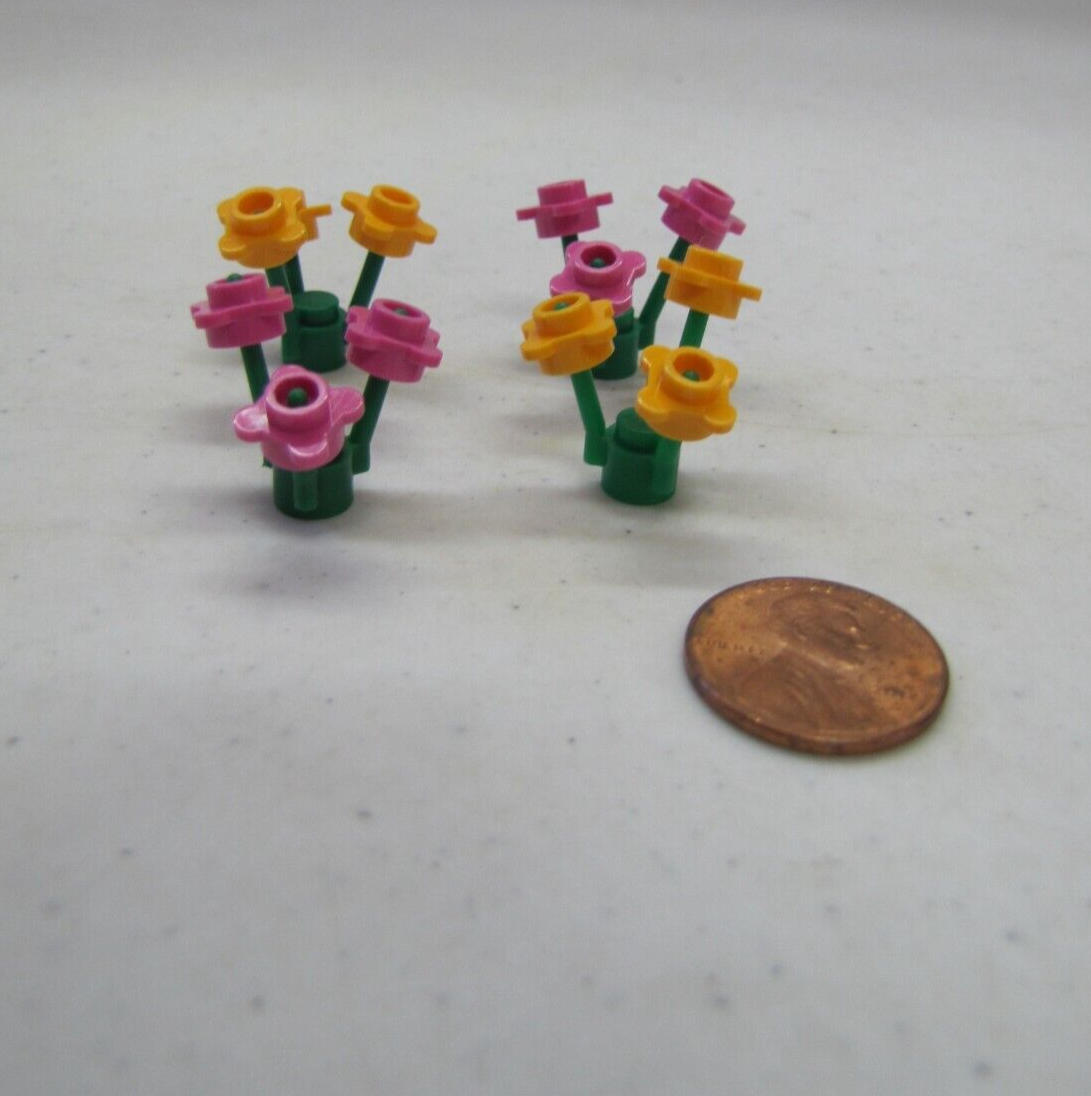 Lego 4 Flower Stems with Flowers Marigold and Hot Pink NATURE CITY