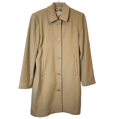LL Bean Lined Coat Women s 12 Knee Length Single Breasted Wool Blend Pockets