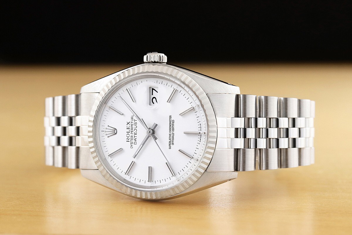 ROLEX MENS DATEJUST 16014 WHITE DIAL 18K WHITE GOLD STAINLESS