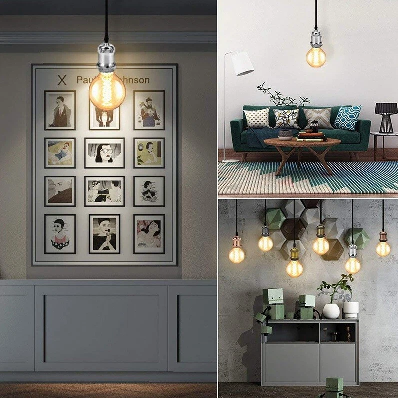 PORTALAMPADA STILE VINTAGE RETRO SOSPENSIONE PENDENTE BRONZO ORO LAMPADA E27 BAR - Immagine 2 di 4