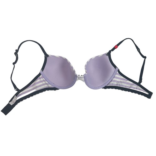 So Intimates Demi Underwire Jersey Bra Purple Stripe Bow Black Lace 36B - Picture 6 of 12