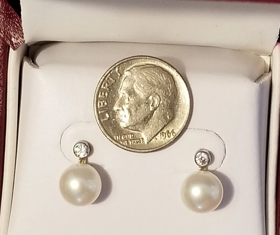 New Helzberg Sterling Silver 925 7mm Pearl abd CZ Post Pierced Earrings - Image 2 of 4