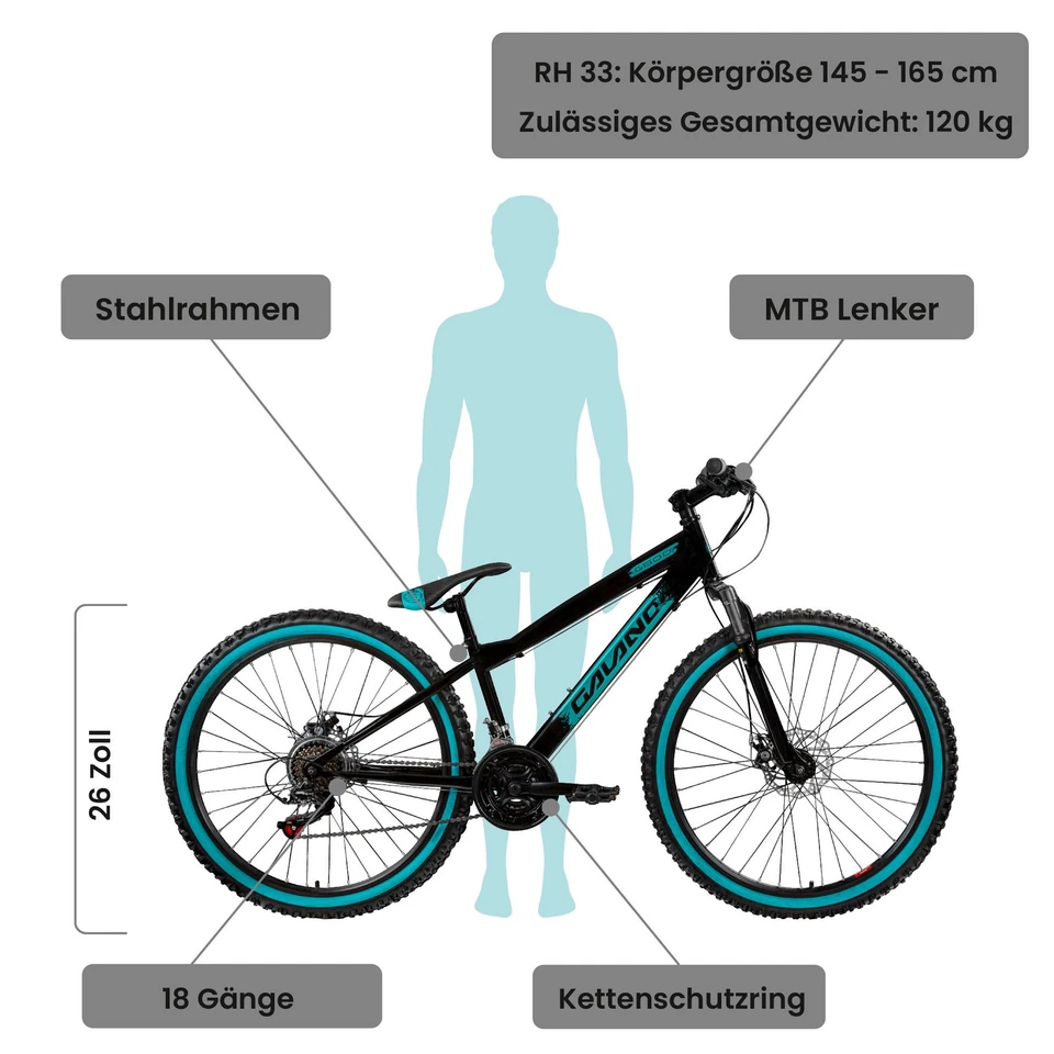 Galano G600 Dirtbike 26" Hardtail 18Gang Mountainbike Dirt Jump blk/türkis 33cm - Bild 2 von 4