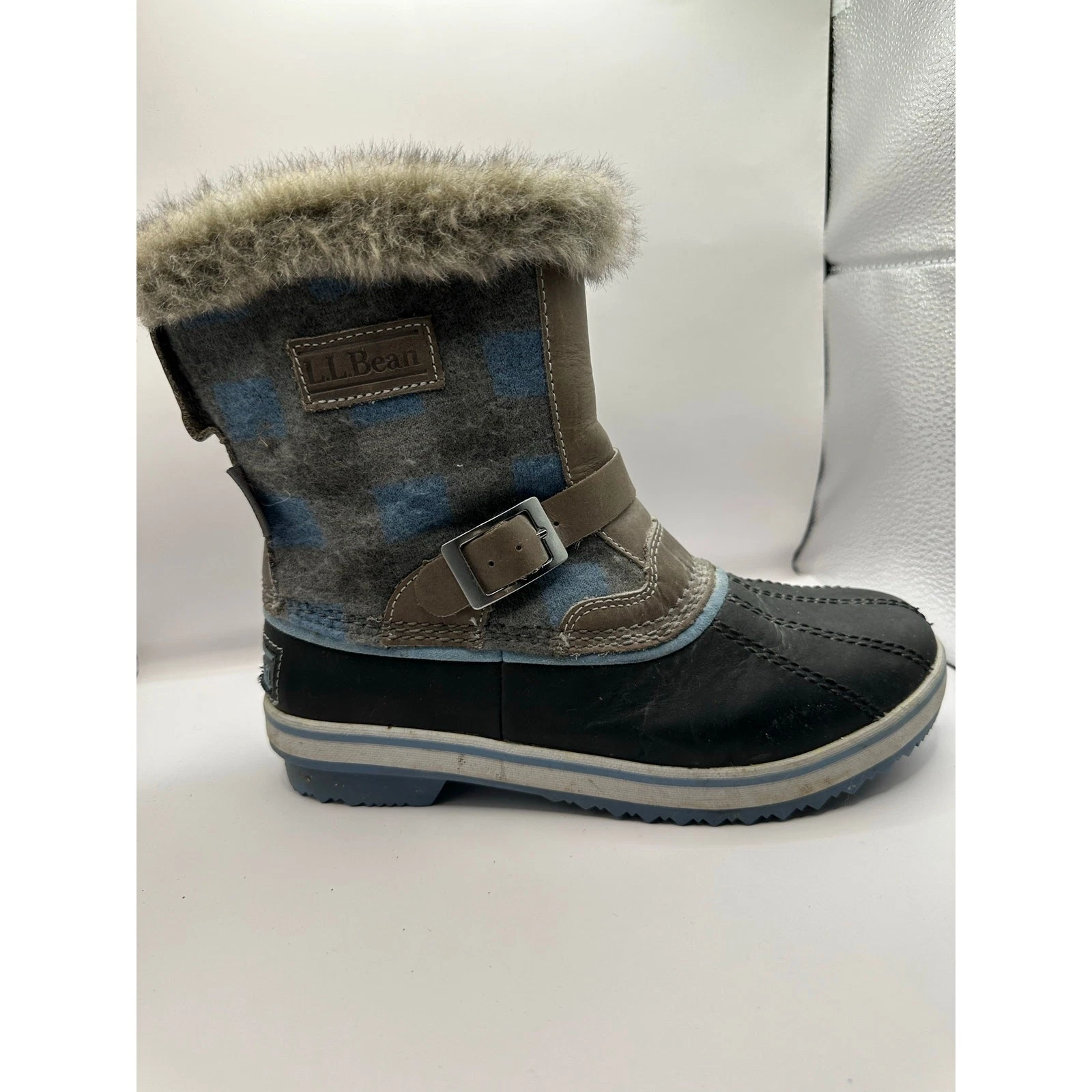 L.L.Bean Women’s Tek 2.5 Winter Waterproof Blue Plaid Boots Size 7 Outdoors