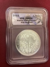 2011  1,50 E Vienna Philharmonic 1oz. 999 Silver Round ICG Graded MS70