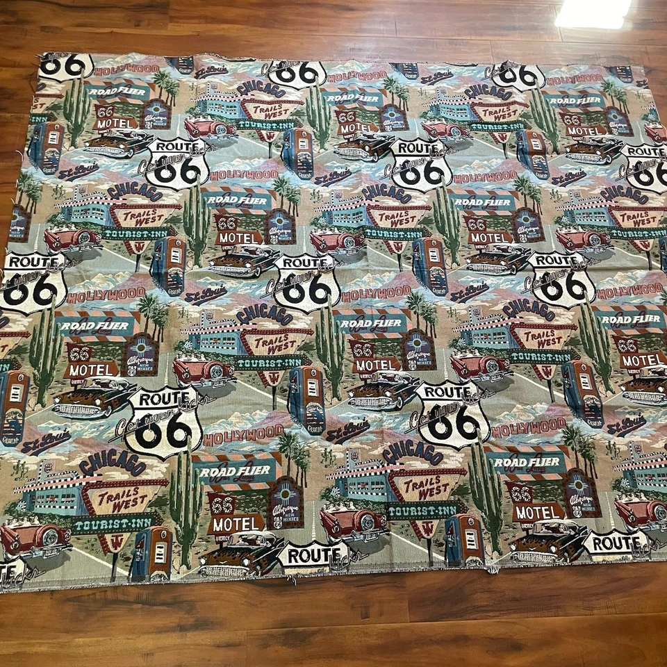 Route 66 Heavy Tapestry Upholstery Fabric 72"Wx57"H (1.5 yd) Americana Landmarks - Image 2 of 3