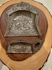 Vintage Metal/Pewter Crumb Catcher (or Silent Butler) and Scraper Set