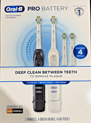 Oral B Pro Battery Powered Toothbrush Set | Braun | Black & White