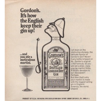 Gordon's Gin English Martini Humor Distilled London Dry Vintage Print Ad 1970
