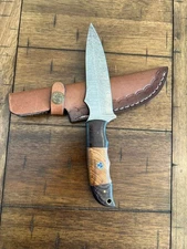 CUSTOM HANDMADE DAMASCUS WENGI WOOD HANDLE KNIFE & PREMIMUM LEATHER SHEATH 143/3
