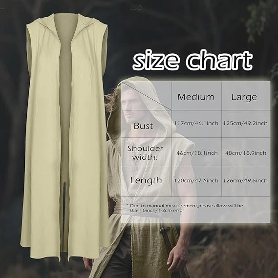 L'VOW Men's Medieval Hooded Surcoat Renaissance Tabard Sleeveless Tunic... - Image 4 of 4