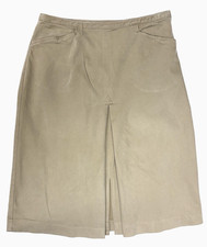 Talbots Women Size 8 Front Slit A-Line Stretch Skirt Beige Pleated Waist Pockets