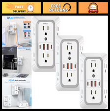 3-Pack Surge Protector Outlet Extender, 6-Outlet Splitter  4 USB Ports, Power S