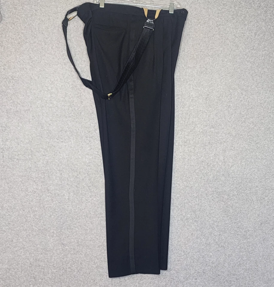 Pantalones Italia Esmoquin Rayas Lana? Pantalón negro con tirantes de seda y cuero 38x28 Foto 4 de 4