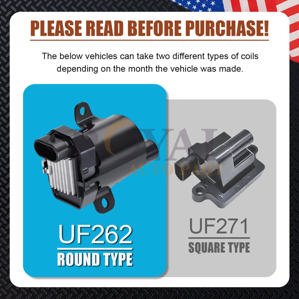 Round Ignition Coils & Spark Plug Wire Fit Chevy Silverado 1500 GMC UF262 D585 - Image 2 of 4