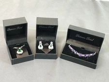 3pc GOLD COAST Platinum Plated Emerald Green & Lavender Necklace + Earrings