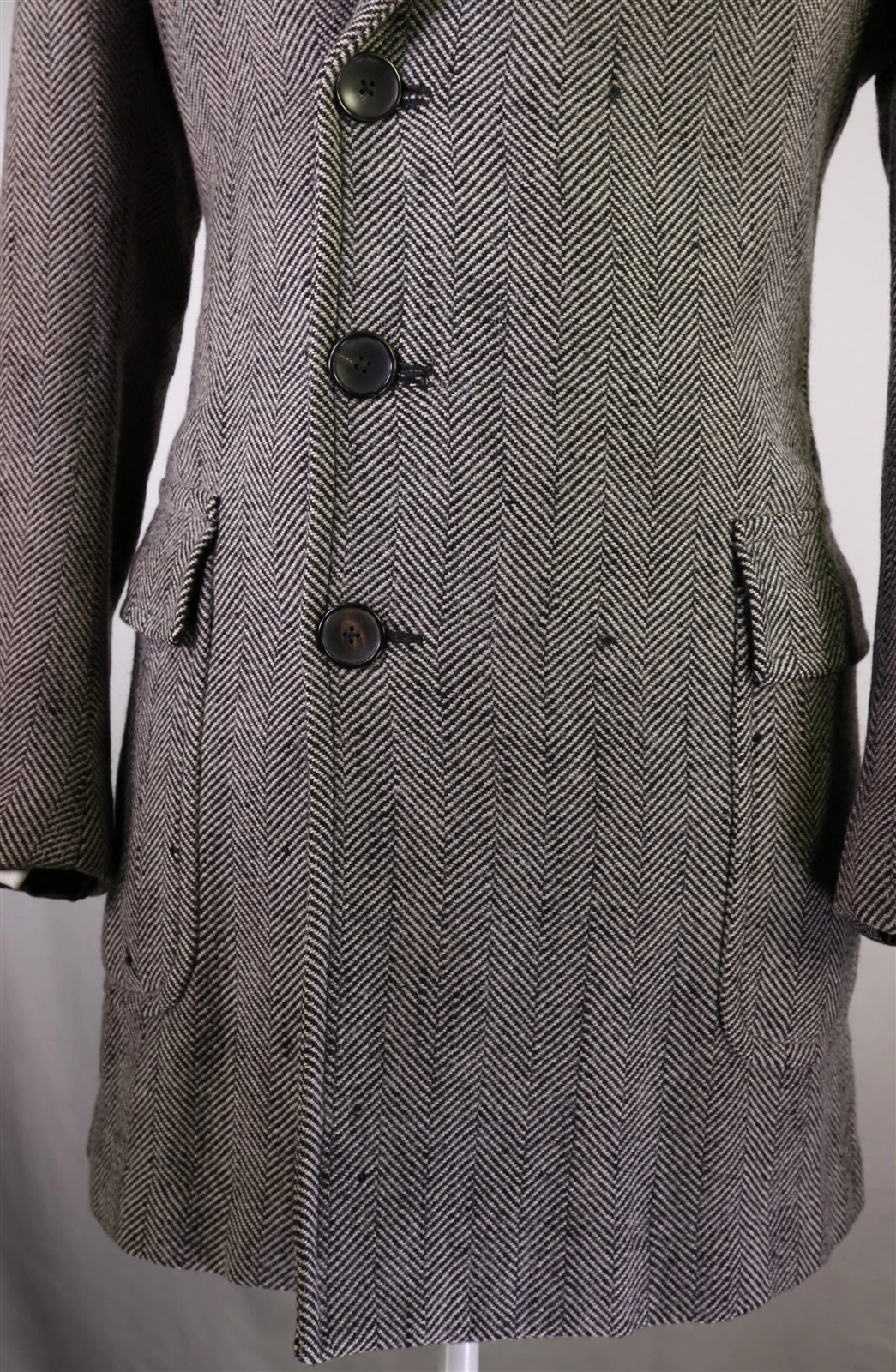 Tom Ford Black Tan Tweed Herringbone Wool Silk Double Breasted Overcoat 38 40 - product detail image 5